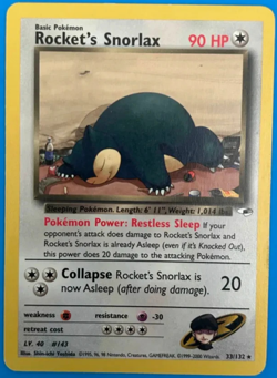 Pokemon 2000 Gym Heroes Snorlax #33/132 Rare Rockets's Snorlax MP - Image 1