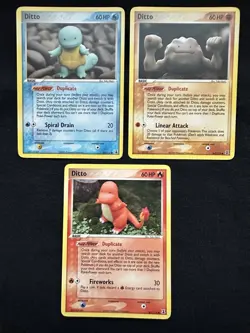 Lot Of 3 Ditto Delta Species Pokemon Cards Geodude Charmander Squirtle - Image 1