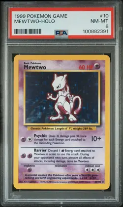 1999 Pokemon Base Set Unlimited Mewtwo #10 Holo Rare PSA 8 - Image 1
