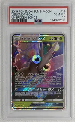 2019 Pokemon Sun & Moon Venomoth GX #12 Unbroken Bonds PSA 10 Gem Mint 🌶🥵 - Image 1