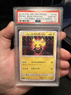 Pokemon Pretend Boss Pikachu Team Flare Japanese Promo 196/SM-P PSA 10 Gem Mint - Image 1