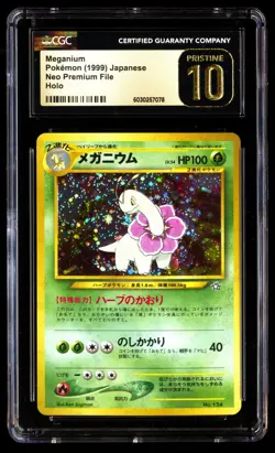 CGC 10 PRISTINE Meganium No. 154 Neo Premium File Holo 1999 Japanese Graded Card - Image 1