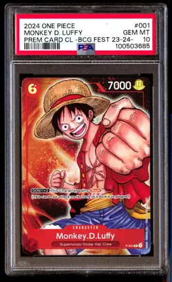 PSA 10 Gem Mint Monkey D. Luffy P-001 Premium Card CL 2024 English ONE PIECE TCG - Image 1