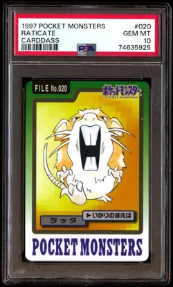 PSA 10 Gem Mint Raticate No. 020 Carddass 1997 Japanese Card Graded - Image 1