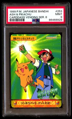PSA 9 Mint Ash & Pikachu 253 Carddass Vending Series 8 1999 Japanese Graded Card - Image 1