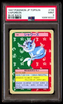 PSA 9 Mint Vaporeon No. 134 Topsun Blue Back 1997 Japanese Card Graded - Image 1