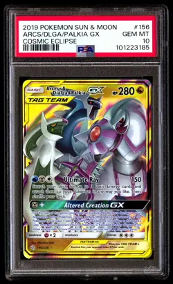 PSA 10 Arceus & Dialga Palkia GX 156 Pokemon Sun Moon Cosmic Eclipse 2019 - Image 1