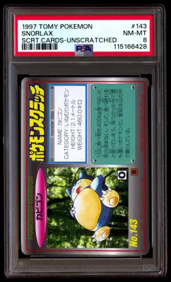 PSA 8 Snorlax 143 Tomy Pokemon Scratch Cards 1997 Scrt.Cards Unscratched - Image 1