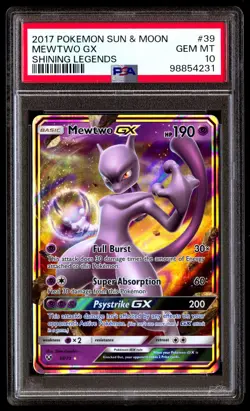 PSA 10 Mewtwo GX 39 Pokemon Sun & Moon Shining Legends 2017 - Image 1