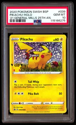 PSA 10 Pikachu Holo 039 Pokemon Swsh Black Star Promo 2020 '21 General Mills 25t - Image 1