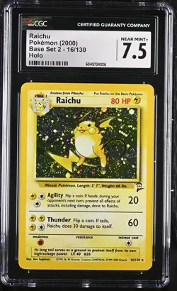 CGC 7.5 Raichu 16/130 Holo SWIRL Base Set 2 Pokemon Card - Image 1