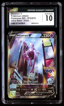 CGC 10 Gem Mint Mewtwo V 072/078 Pokemon GO 2022 Graded Card - Image 1