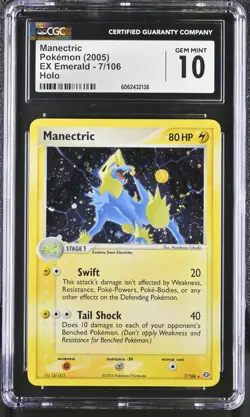 CGC 10 GEM MINT Manectric 2005 EX Emerald 7/106 Holo Pokemon Card - Image 1
