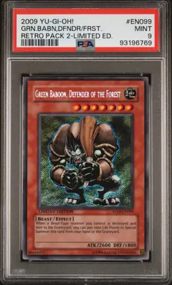 PSA 9 2009 OG Green Baboon Defender of the Forest RP02-EN099 Secret Rare YUGIOH - Image 1