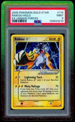 PSA 9 Raikou Gold Star 114/115 EX Unseen Forces Pokemon Card MINT - Image 1