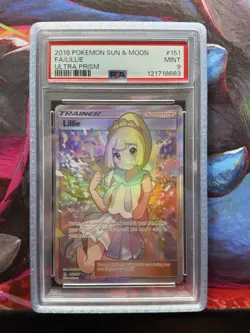 Pokemon Lillie Ultra Prism Full Art Holo Card 151/156 PSA 9 Mint Graded Card - Image 1