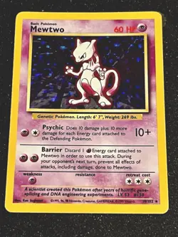 Pokemon TCG Mewtwo Base Set Holo Unlimited Rare Card 10/102 LP - Image 1