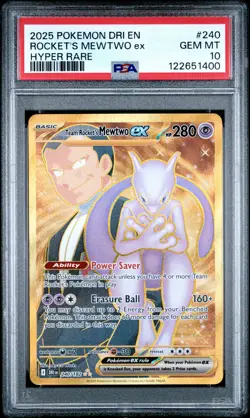 2025 POKEMON DRI EN-DESTINED RIVALS HYPER RARE TEAM ROCKET'S MEWTWO EX PSA 10 - Image 1