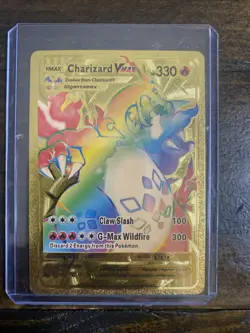 Charizard VMAX Rainbow Pokemon Gold Metal Card Collectible Gift Display - Image 1