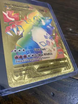 Charizard VMAX Rainbow Pokemon Gold Metal Card Collectible Gift Display - Image 3