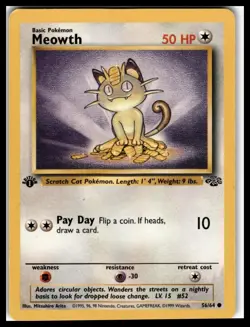 Meowth 56/64 Jungle Set 1st Edition Pokemon Card TCG Non Holo Common WoTC 1999 - Image 1