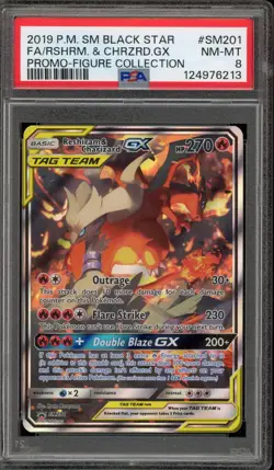 Pokemon Reshiram & Charizard GX Figure Coll. Full Art Promo SM201 PSA 8 - Image 1