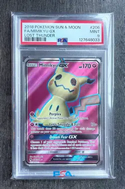 Pokemon PSA 9 MINT - MIMIKYU GX (Full Art) #206 - 2018 Sun & Moon - LOST THUNDER - Image 1