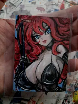 Altered MTG Hand Painted Swamp One Of A Kind Anime Girl - Image 2