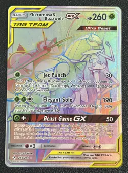 Pheromosa Buzzwole GX 215/214 Unbroken Bonds Tag Team Secret Rainbow Pokemon NM - Image 1
