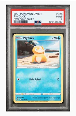 PSA 9 2021 POKEMON SWORD & SHIELD EVOLVING SKIES #024 PSYDUCK EVOLVING SKIES - Image 1