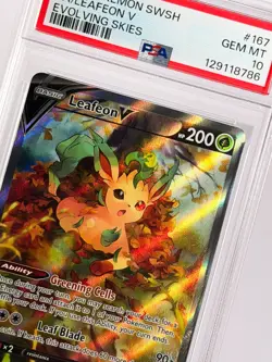 2021 POKEMON SWORD & SHIELD EVOLVING SKIES #167 FULL ART LEAFEON V - PSA 10 - Image 1