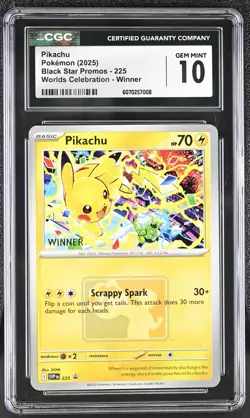 CGC 10 Pikachu SVP 225 WINNER Worlds Celebration Promo Pokemon Card GEM MINT - Image 1