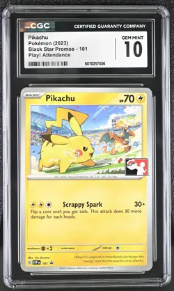 CGC 10 Pikachu SVP 101 PLAY! Worlds Attendance Promo Pokemon Card GEM MINT - Image 1