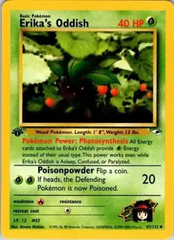 Pokemon 1st Edition Card TCG Gym Heroes LP-NM Erika's Oddish 47/132 - Image 1