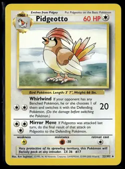 Pokemon Card - Pidgeotto Base Set UK 4th Print 22/102 Rare - Image 1