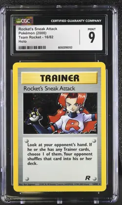 CGC 9 MINT Rocket's Sneak Attack 2000 Team Rocket 16/82 Holo Pokemon Card - Image 1