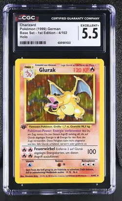CGC 5.5 German Charizard 1999 Base Set 1st Edition 4/102 Holo Pokemon Card - Image 1