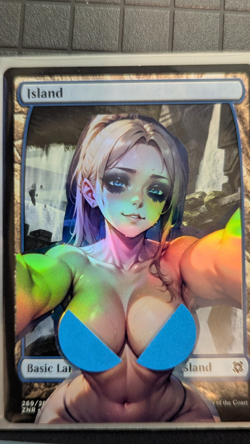 Island x Ester Pool Selfie Topless (foil) MtG Alter Hand-Crafted! Anime Waifu - Image 1