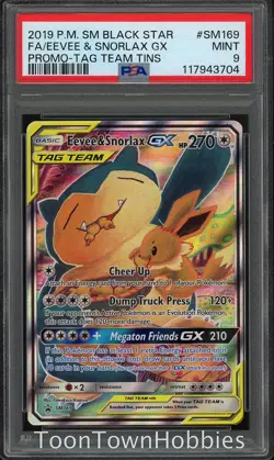 PSA 9 Pokemon - Eevee & Snorlax GX SM169 - Sun & Moon Tag Team Tin Promo - Image 1