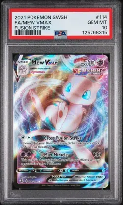 PSA 10 2021 POKEMON SWORD & SHIELD FUSION STRIKE #114 FA/MEW VMAX FUSION STRIKE - Image 1