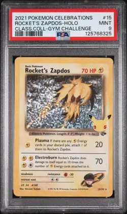 ROCKET'S ZAPDOS-HOLO CLASS.COLL-GYM CHALLENGE POKEMON CELEBRATION 2021 15 PSA 9 - Image 1