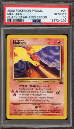 Pokemon Moltres Movie 2000 Black Star Promo #21 AOKI ERROR PSA 10 Gem Mint - Image 1