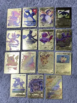 Pokemon Set of 15 Charizard,Pikachu,Mewtwo,Mew&More Gold Foil Fan Art Cards - Image 1