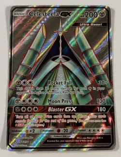 POKEMON CELESTEELA GX 144/156 RARE FULL ART HOLO SUN & MOON ULTRA PRISM Card LP - Image 1