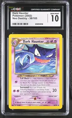 CGC 10 GEM MINT Dark Haunter 2002 Neo Destiny 36/105 Pokemon Card - Image 1