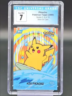 #25 PIKACHU 2000 POKEMON TOPPS SERIES 2 STICK-ON CARD 8/10 CGC 7 - Image 1