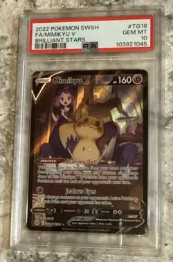 2022 POKEMON SWORD & SHIELD BRILLIANT STARS #TG16 FULL ART/MIMIKYU V PSA 10 - Image 1