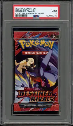 Pokemon Destined Rivals Cynthia And Garchomp Art Sealed Booster Pack PSA 9 Mint - Image 1