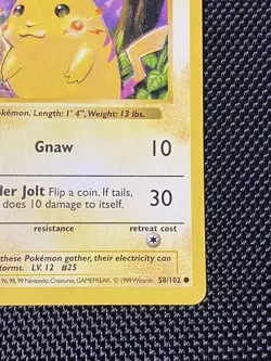 Pokemon TCG Pikachu (Red Cheeks) 58/102 Shadowless A - Image 4
