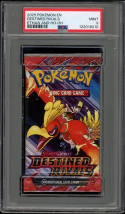 Pokemon Destined Rivals Ethan And Ho-Oh Art Sealed Booster Pack PSA 9 Mint - Image 1